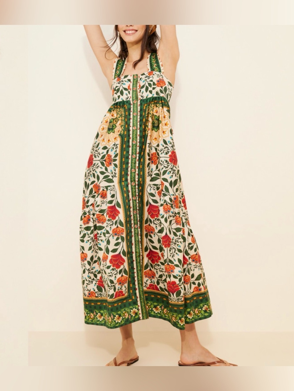 Farm Rio Garden Tapestry Cotton Long Midi floral dress size XS